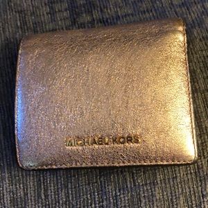 michael kors glitter foil wallet rose gold
